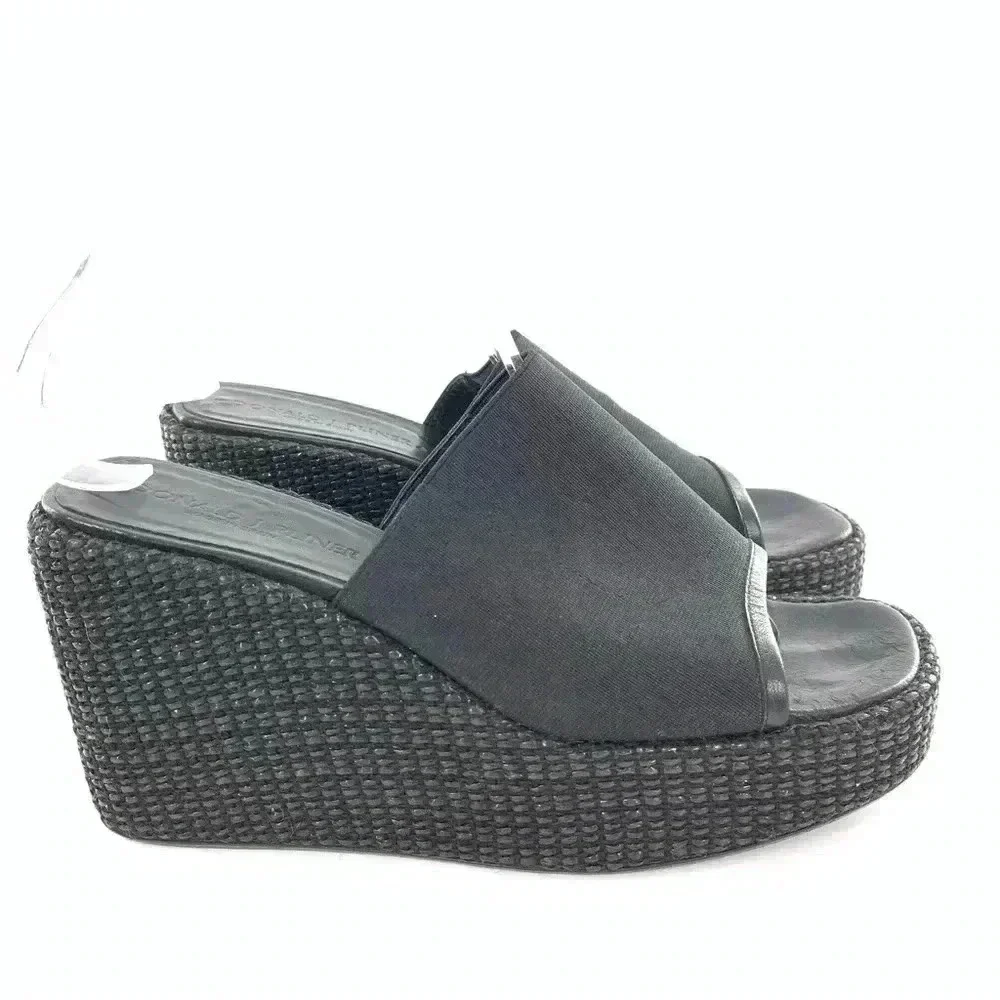 Donald J pliner sandals 7 black leather chunky platform slides vintage 90s y2k